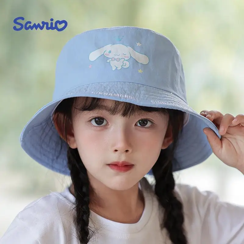 3-10Y Sanrios Child Fisherman Hat Summer Sunshade Hello Kitty Kuromi Melody Cinnamoroll Sunscreen Hat for Boys Girls Outdoor Use