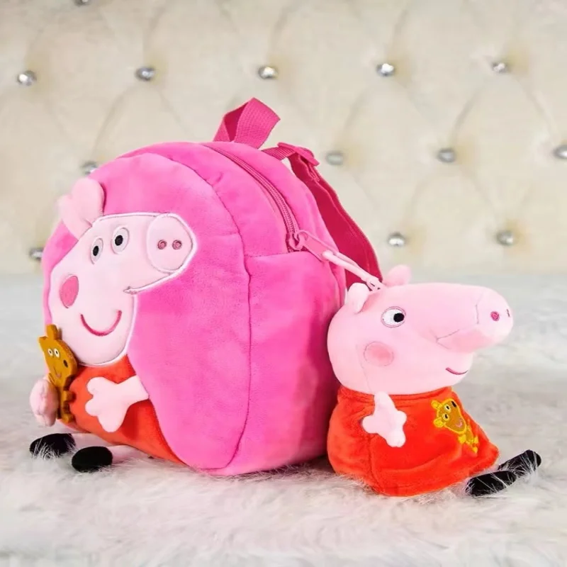 27cm/10.6in Peppa Pig Qriginal Kawaii Plush Schoolbag Toys Cute Cartoon George Kindergarte Anime Schoolbag Kids Birthday Gifts