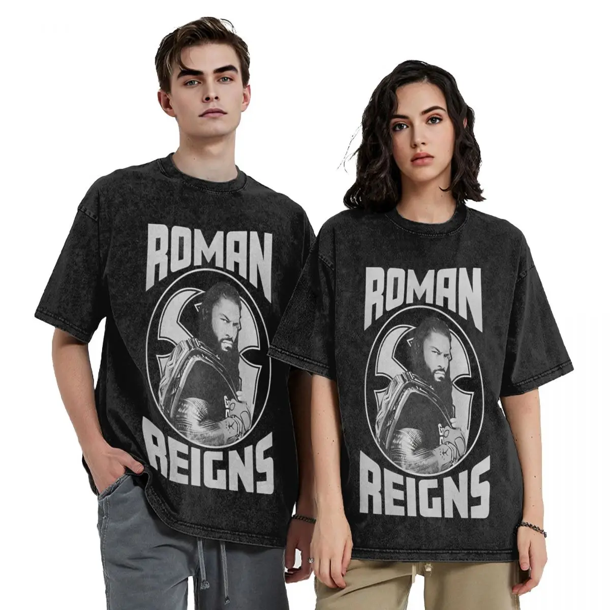 Roman Reigns Wrestling Wrestler Outfit Washed T Shirt for Men Women Streetwear Hip Hop T-Shirt Printed Tee Shirt Short Sleeve