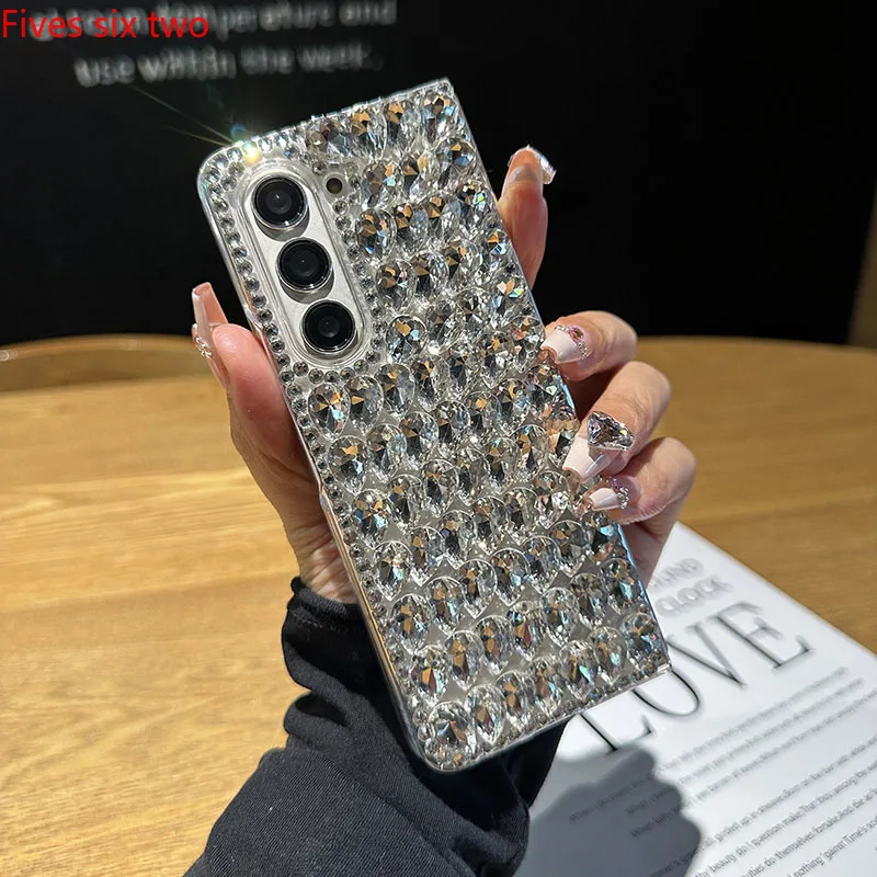 

Роскошный чехол для телефона со стразами и драгоценными камнями для Samsung Galaxy Z Fold 7 6 5 4 3 Fold7 zFold7 Fold6 Fold5 Прозрачный жесткий чехол в подарок