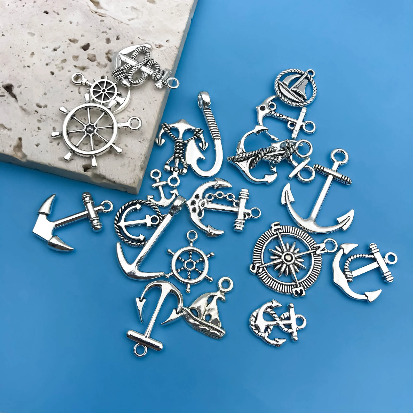 Mix 20pcs/Pack Zinc Alloy Antique Silvery Ship Anchor Shaped Charms Pendants for DIY Necklace Bracelet Earrings Jewelry Handmade