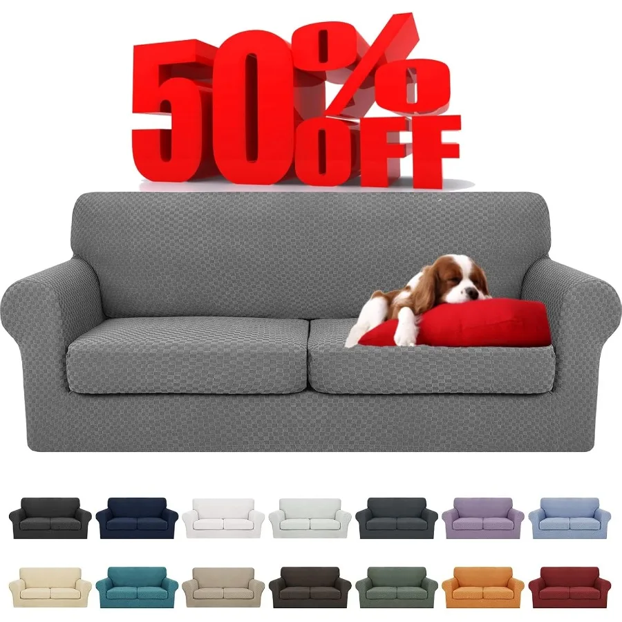 

Latest Checkered 3 Pieces Couch Covers for 2 Cushion Couch High Stretch Sofa Cover with 2 Extra Large Seat Cushion Covers Anti