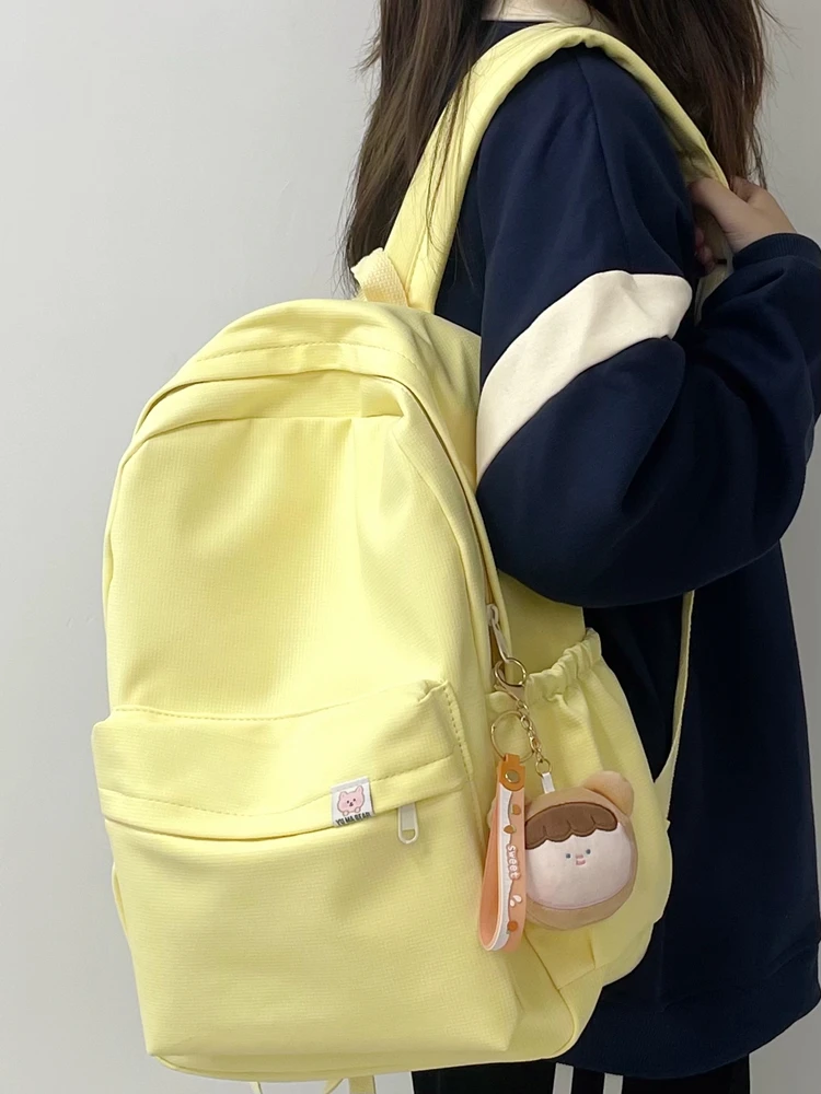 Cute Yellow School Backpack for Junior And High School Girls College Students Korean Style Dual Shoulder Bag Nylon Material