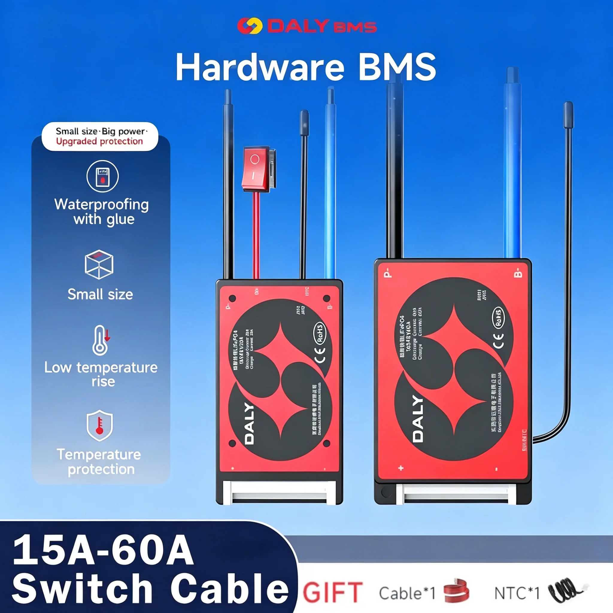 Daly Hardware BMS 4S Lifepo4 8S 24V 10S 36V 13S 48V Li-ion 3S 7S 12S 14S 16S 15A 20A 40A 60A with NTC Key Switch e-Bike Scooter image 2