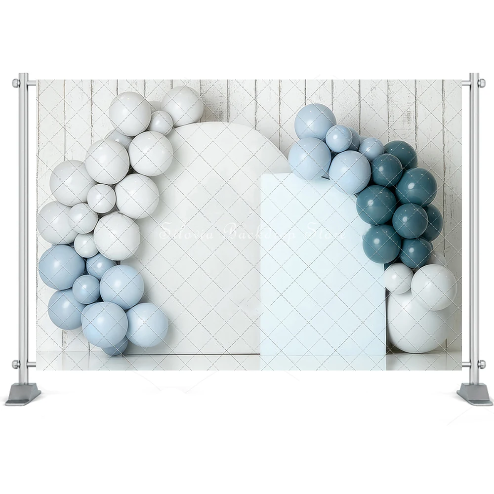 Baby Boy First Birthday Photo Background Cake Smash Photography Backdrop Blue White Balloon Photo Studio Props