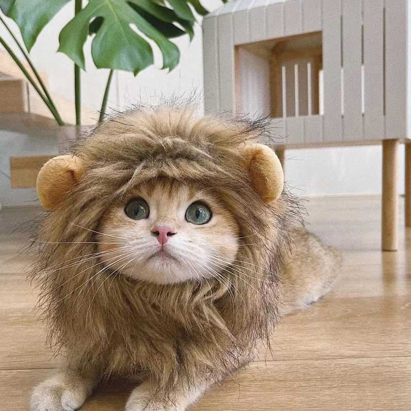 Halloween Cute Lion Mane Cat Wig Hat Funny Pets Clothes Cap Fancy Party Dogs Cosplay Kitten Puppy Hat with Ears Accessories