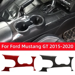 Embellecedor de Panel de cambio de marchas para coche, cubierta de fibra de carbono para Interior de Ford Mustang GT 2015-2021, portavasos, decoración, pegatina, marco de calcomanía