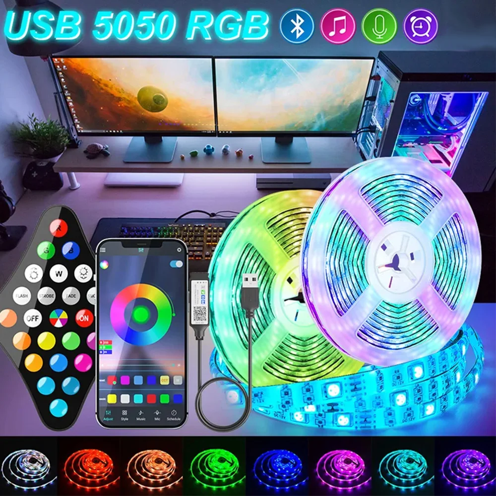 

Bluetooth 5V USB Led Strip Light 5050 RGB LED Lights Diode Tape Flexible Ribbon APP Control TV Backlights Synchronized music