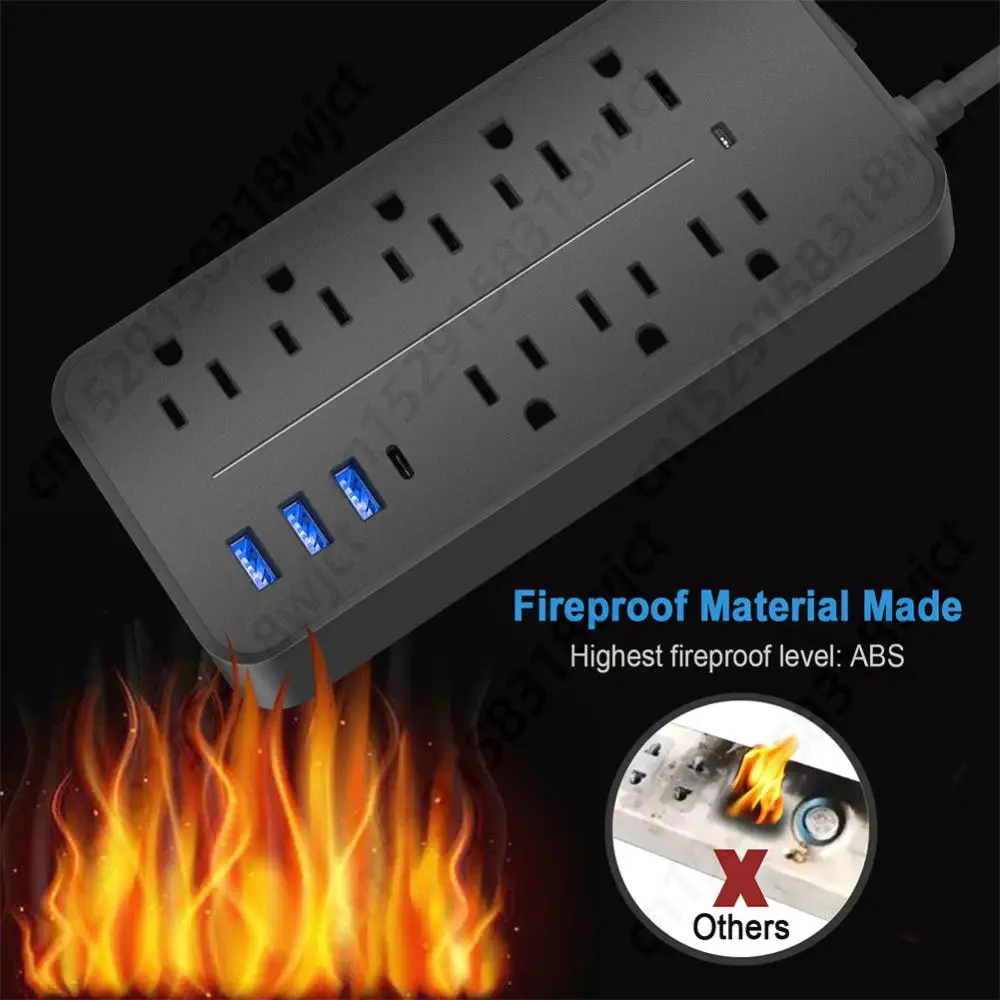 Power Surge Protection Plug 6/8 AC Outlets Power Multi Tap 10A 110V Charge Electrical Socket 2000W Smart Outlet Power Strip