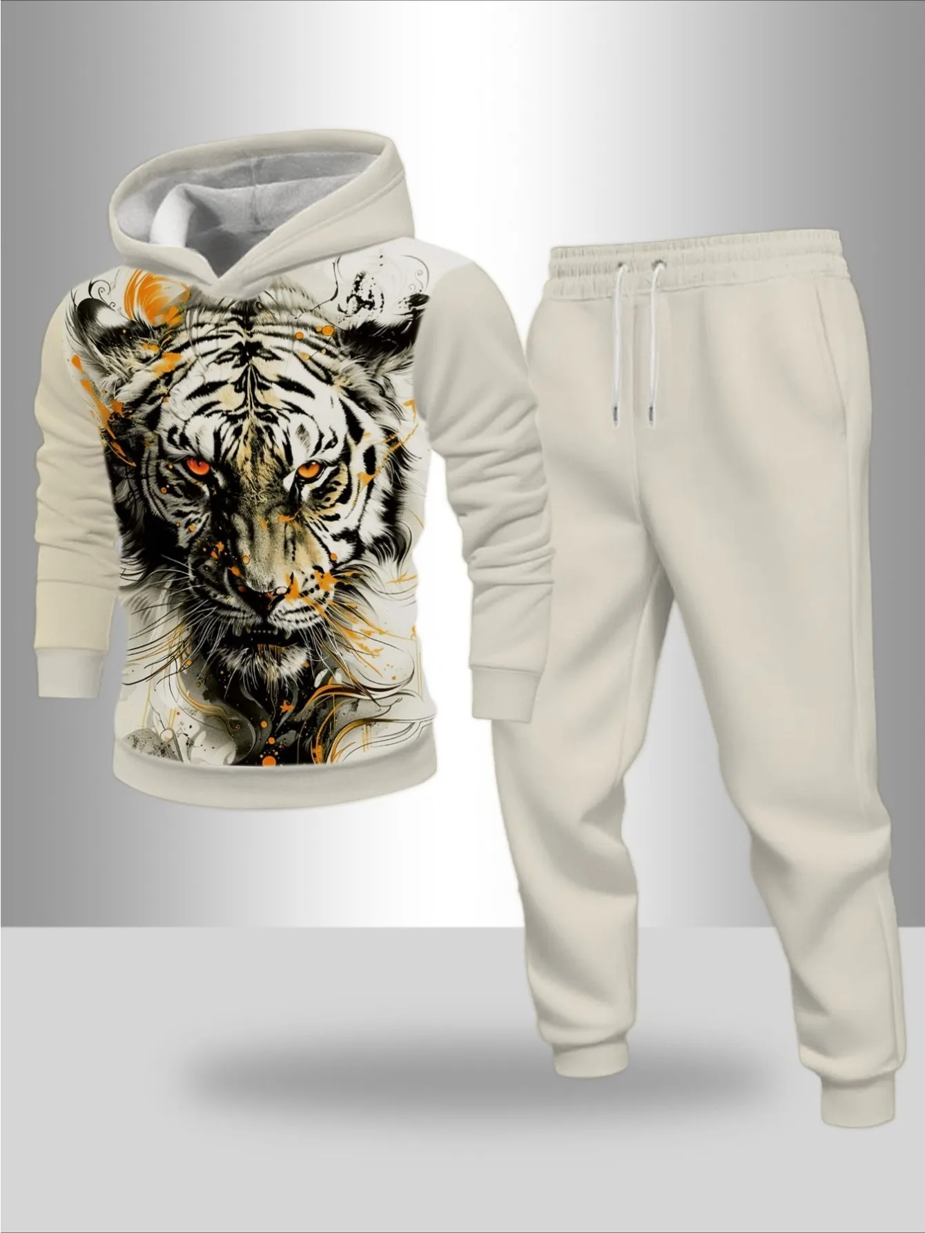 بدلة رياضية بغطاء للرأس بطباعة رقمية للرجال أوروبية وأمريكية - قماش سويت شيرت عالي الجودة وصديق للبشرة