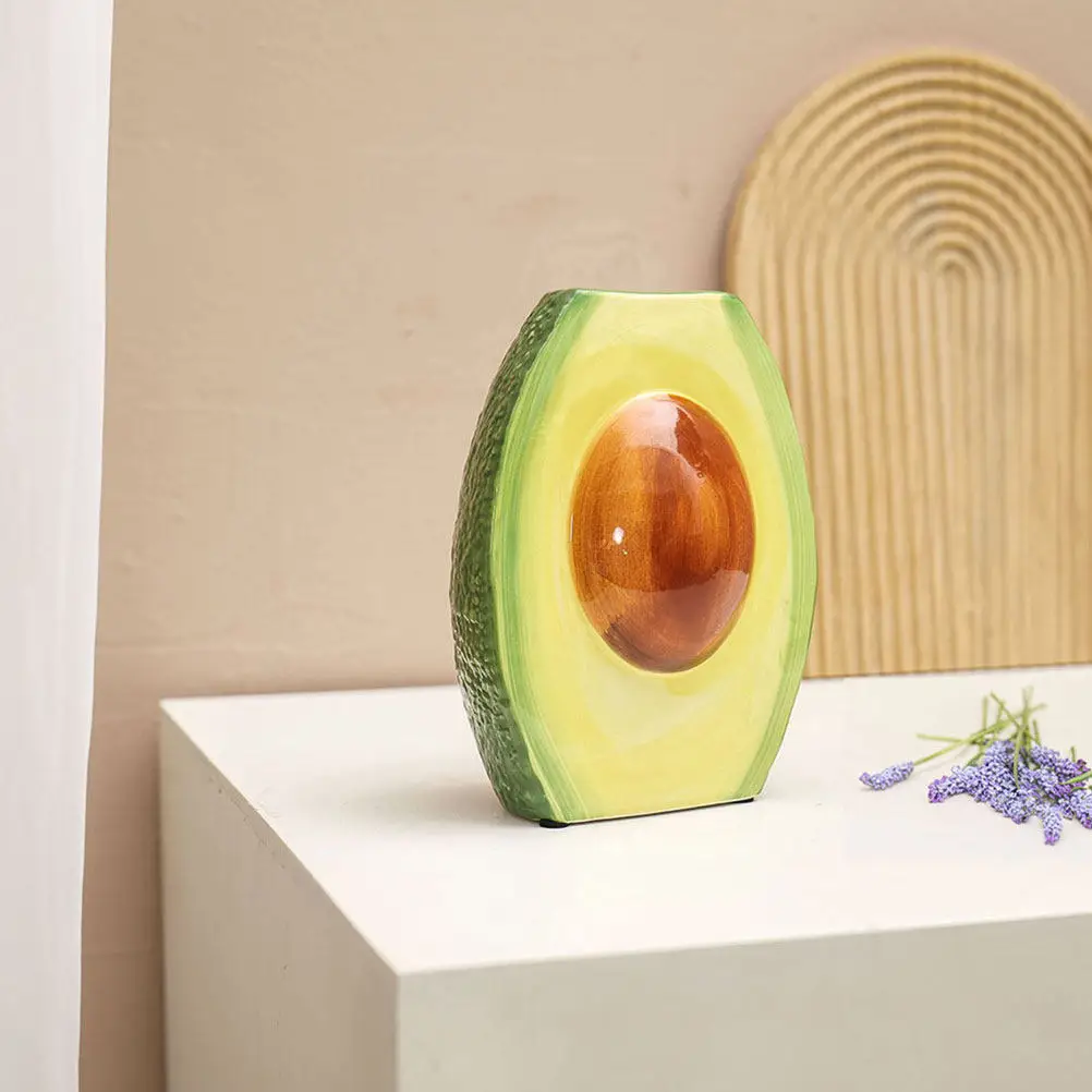 Avocado Shaped Ceramic Vase for Home Decor Desktop Bookshelf Dining Table Modern Flower Arranging Vase Dried Floral Display