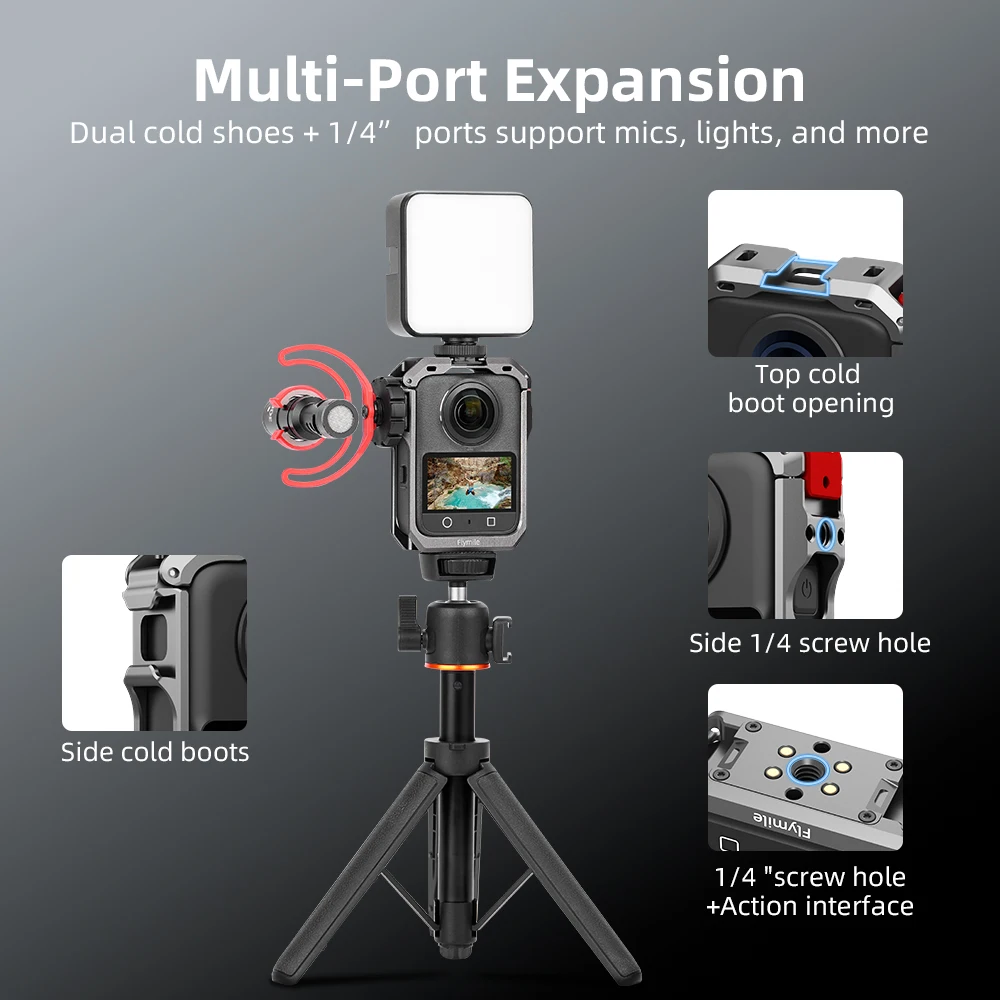 Flymile Aluminum Frame Cage for DJI Osmo 360 Knob Cage Camera Accessory Silicone Lens Cap Panoramic Camera ProtectiveAnti-drop