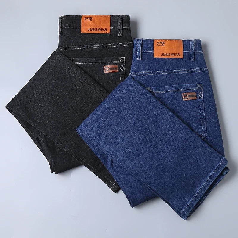 Pantalones de mezclilla de trabajo clásicos para hombre, Jeans de negocios, cómodos, informales, rectos, elásticos, ropa de marca de moda, azul y