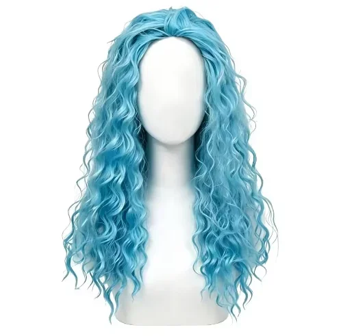 Red Blue Long Curly Synthetic Wig with Double Ponytail Women Fluffy Wavy Cosplay Wig for Halloween Party Costume Accessory