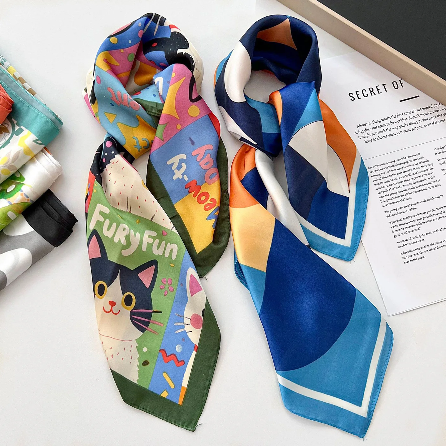 Korean Style Printed Silk Scarf Simulated Silk Square Shawl Outerwear High-End Feeling Necktie Multi-use Waist And Butt Curtain