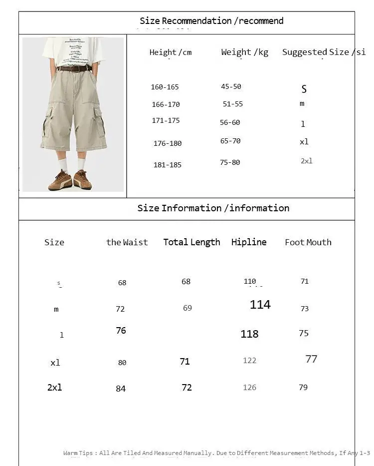 Summer Cotton Casual Pants Men Pocket Cargo Pants Men Japanese Streetwear Hip-hop Loose Wide Leg Pants Mens Calf-Length Pants