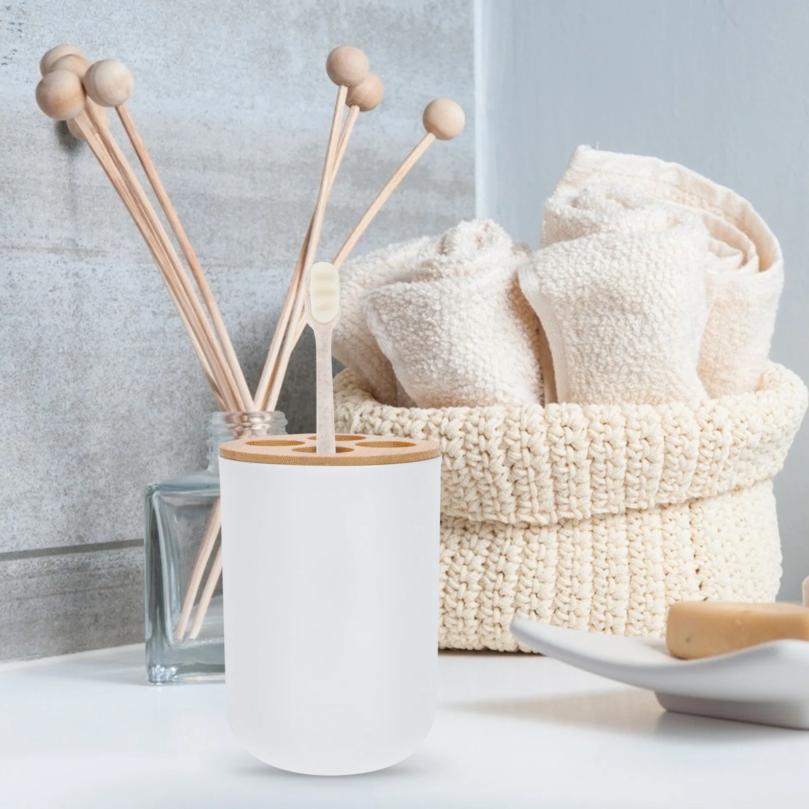 

1Pcs Toothbrush Holder Cup Household Creative PP Bamboo Material Compact Portable Washing Cup Travel Bathroom Storage