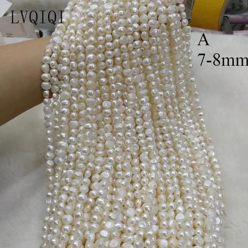 

7-8mm A Natural Freshwater Pearl Bead White High Quality 38cm Irregular Punch Loose Bead for DIY Women Necklace Bracelet Jewelry