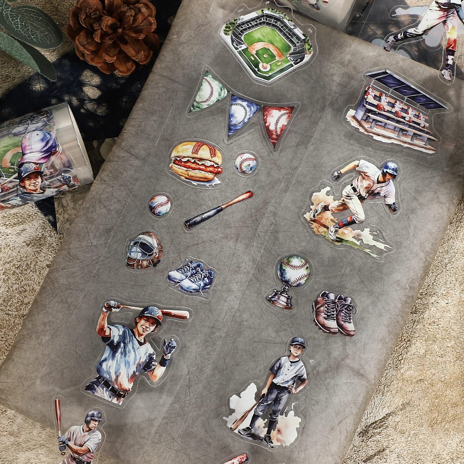 เทป PET ลายวินเทจ ขนาด 60 มม.*200 ซม. ลายเบสบอล ทิวทัศน์ สำหรับงาน DIY สร้างสรรค์ วัสดุตกแต่งสมุดบันทึก คอลลาจ สมุดภาพ เครื่องเขียน