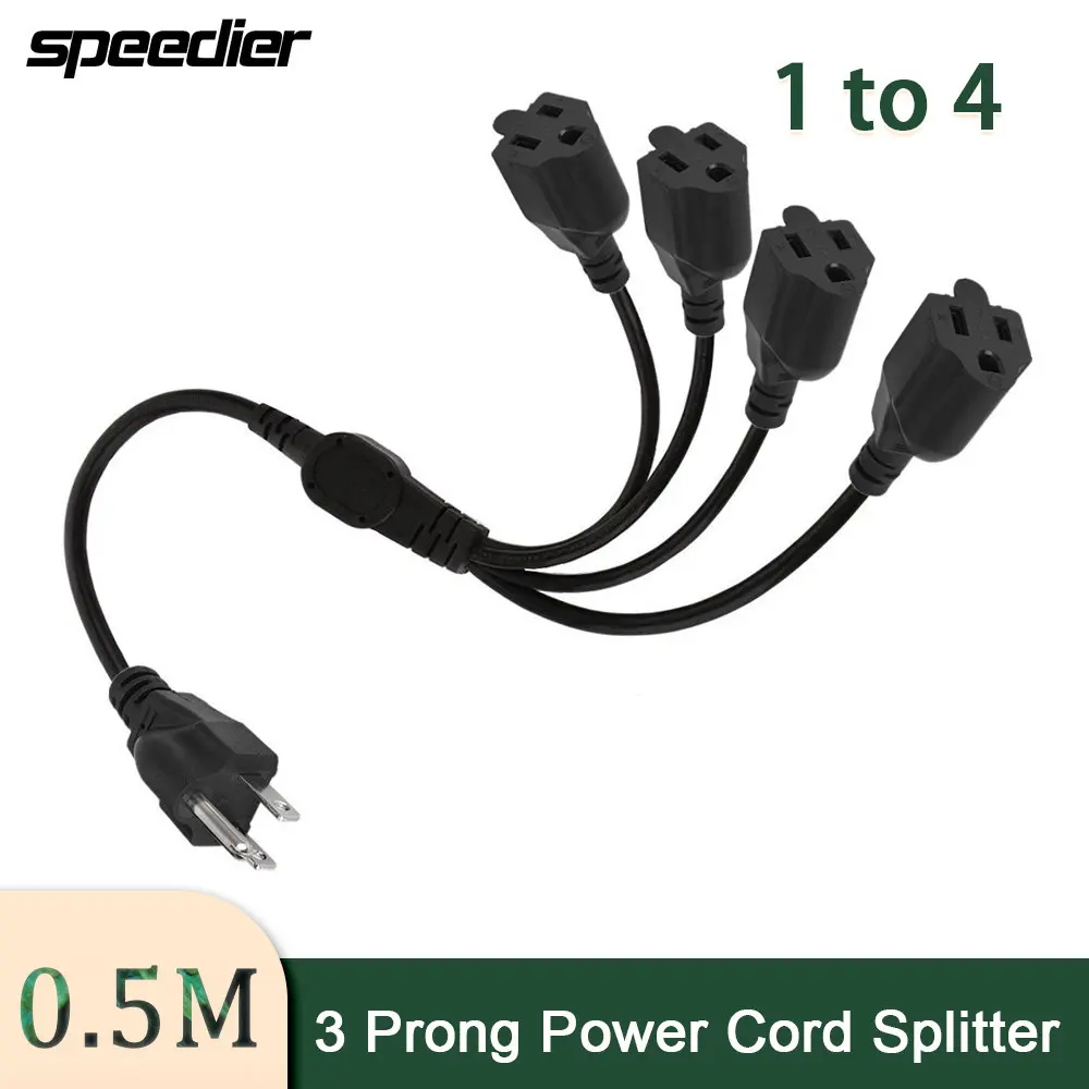 3 Core 1 To 4 Socket Power Cord Split Indoor Outdoor Cable with Socket Power Extension Cable for Computer LED Stage Lights 0.5m