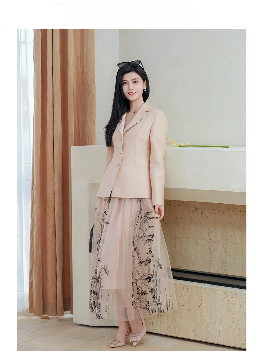 Elegant Olivia Wang Silk Wool Suit Jacket Slimming Short Commute Style Women's Fashion Long Sleeve Single Button Closure