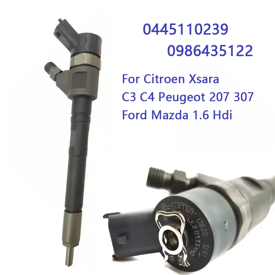 0445110239 nuevo inyector de combustible diésel 0986435122 1980H2 96596666 para Citroen Xsara C3 C4 Peugeot 207 307 Ford Mazda 1,6 Hdi