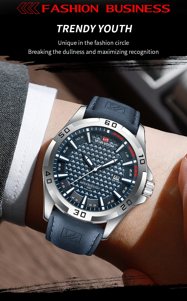 VA VA VOOM Männer Casual Sport Militär Quarz Kalender Armbanduhr für Mann Business Leder Wasserdichte Männliche Uhr Relogio Masculin – Detail 2