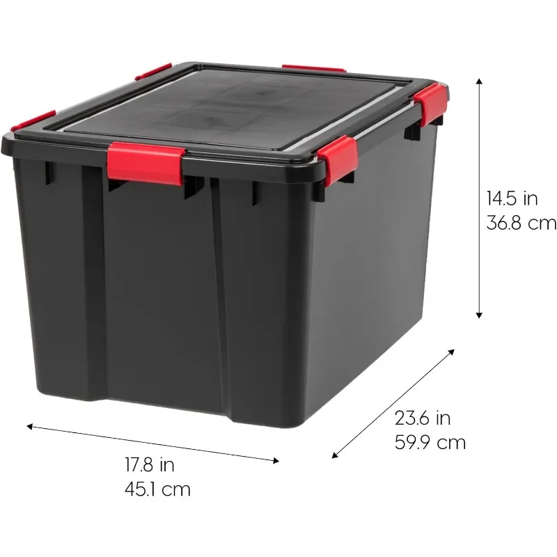 WeatherPro 74 Qt Storage Bins with Lids, 4 Pack, BPA-Free Plastic Gasket Box with Tight Latch and Seal, Stackable Nestable Tote