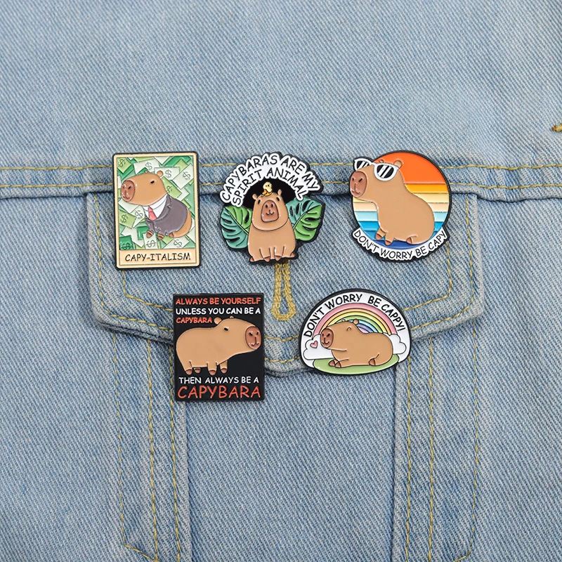 Cartoon Capybara Enamel Pins Cute Funny Animal Lapel Badge Hat Clothes Backpack Brooches Jewelry Accessories Gift for Friends