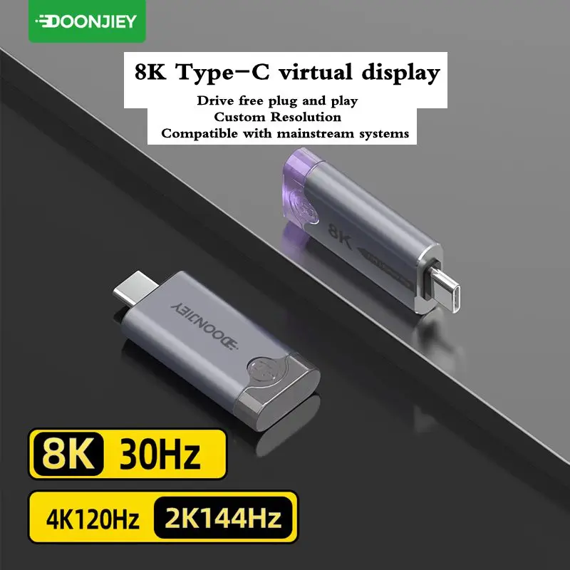Type-C 8K@30Hz/4K@120Hz Analog Display, Graphics Card Deceiver, Virtual Display, Remote Hanging, Fake Load