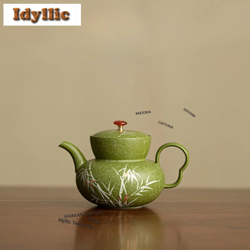 150ml Hand-painted Bamboo Shadow Teapot Zen Tea Infuser Pot Tea Soaking Kettle With Ball Hole Tea Ceremony Accessories Ornaments