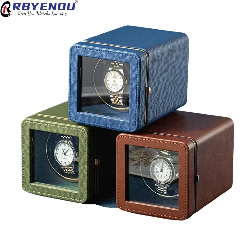 Exquisite Mini Watch Winder Color Leather 1 Slot Five Adjustable Modes with Lights Mechanical Watch Organizer Customizable Logo