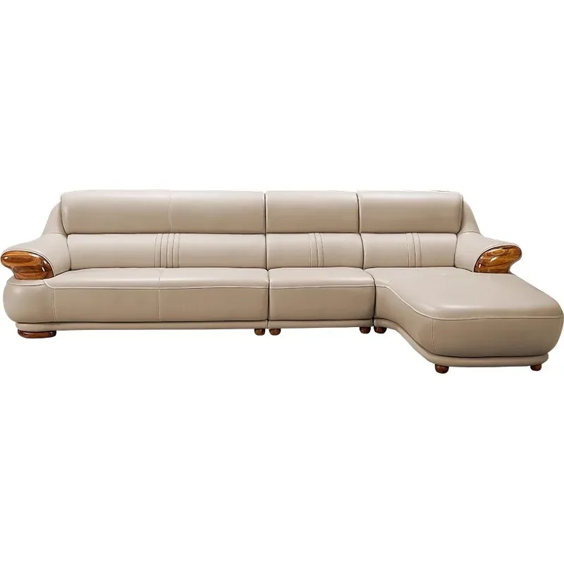 

Ebony leather sofa new Chinese high-end villa luxury living room simple household concubine combination solid wood furniture