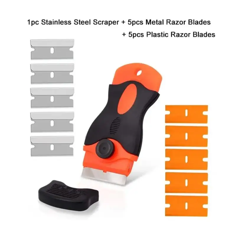 1Set 11Pcs Auto Glass Cleaning Scraper Tool for Car Window Sticker Non Scratch Scraper with Metal+Plastic Blade Oven&Hob Scraper