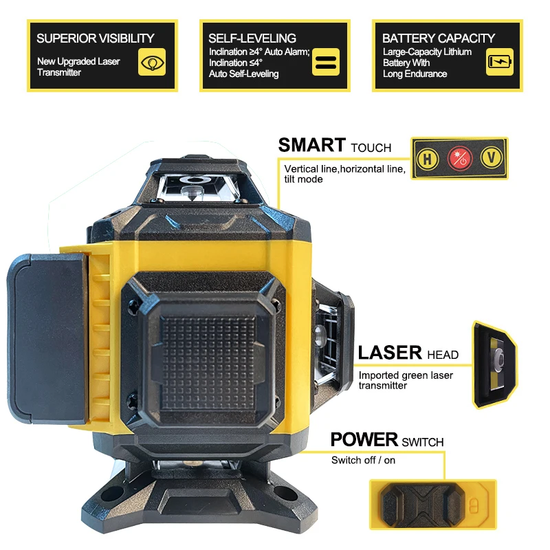 Pratico 16 linee 4D telecomando Wireless linee verdi livello Laser autolivellante con 1/2 batterie