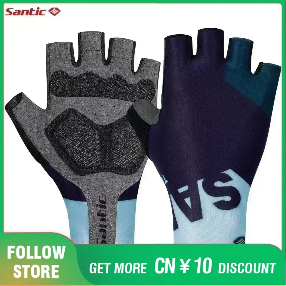 Santic Cycling Gloves Summer MTB Bike Road Riding Half Finger Gloves Shock Absorption Short Finger Fitness Sports Gloves Unisex