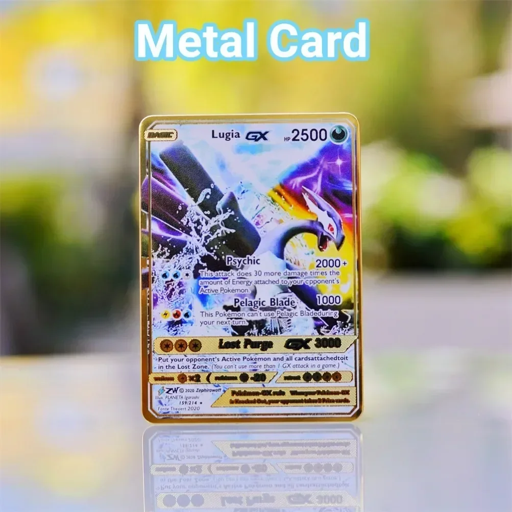 Pokemon Cards Metal Pokémon Letters Vstar Raichu Vmax Charizard Pikachu Lugia Gold Iron Playing Card Anime Games Kids Toys Gifts