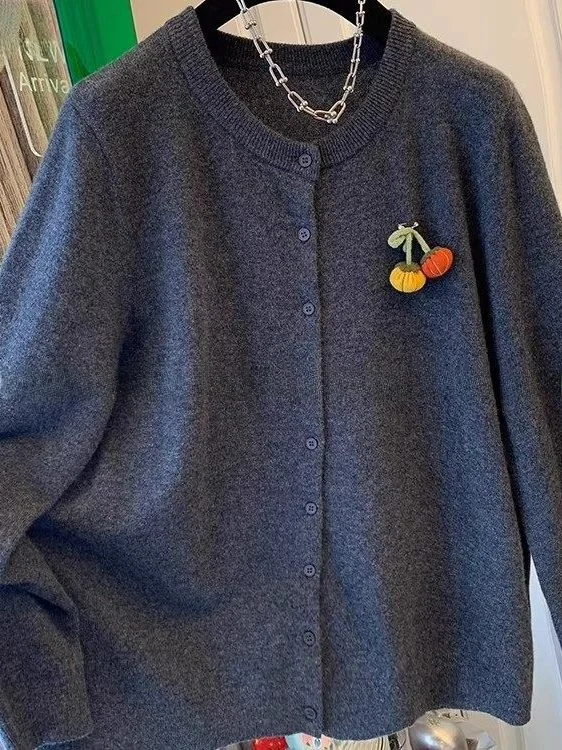 

plus Size Knitted Sweater Single Button Pumpkin Design Women's Autumn Winter Open Cardigan Outerwear Large Size Fashion