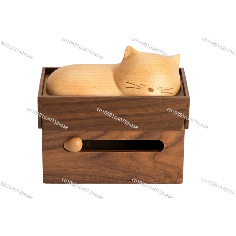 Black walnut paper box creative cat solid wood tissue box light luxury living room dining table napkin paper box
