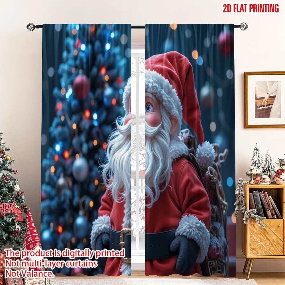 

2pcs 2D flat printing Merry Christmas Scene Curtains Santa Claus Christmas Lights Bag Polyester Fabric Without Electricity