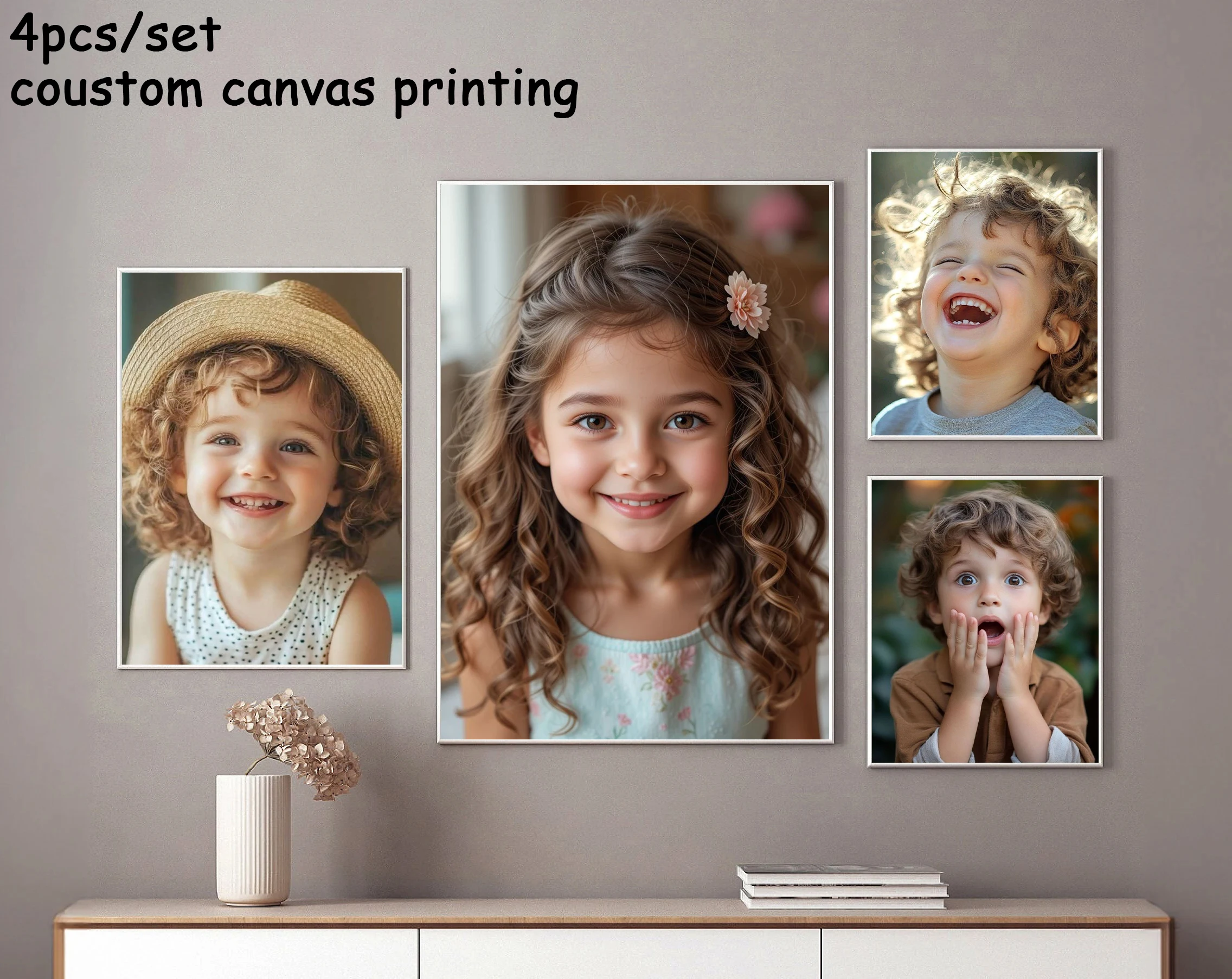 4pcs/set Custom Canvas Printing Personalized Photo Suitable for Family Life Pets Scenery Couple Weddings Home Decor Poster Gifts