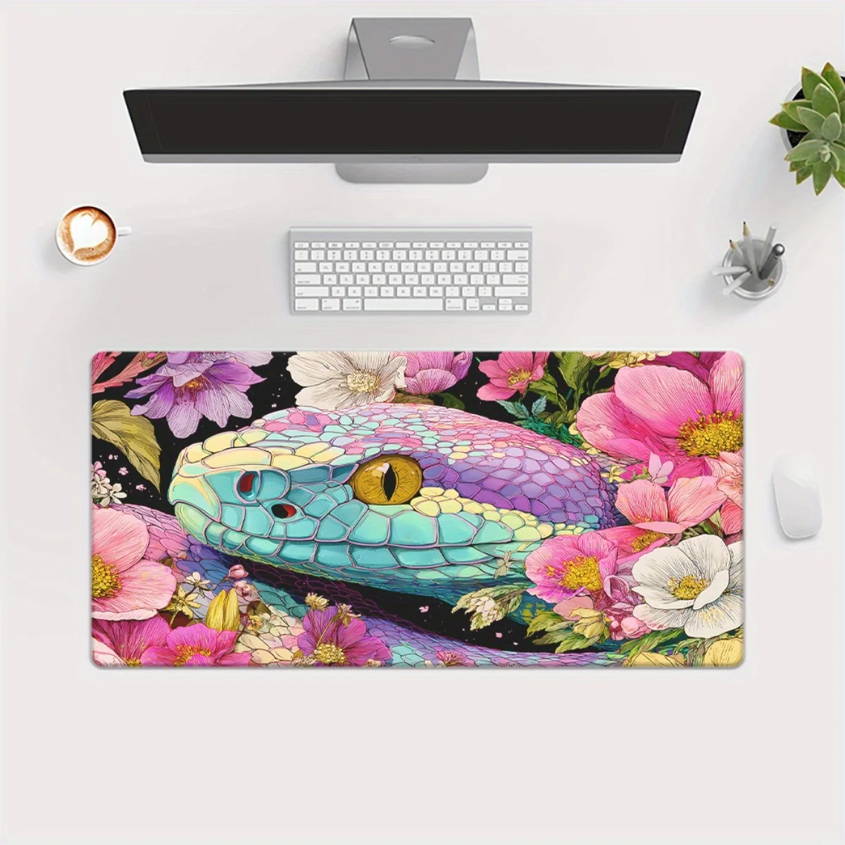 Vibrant Snake Floral XXL Desk Mat Non-Slip Rubber Large Mouse Pad for Gaming Office