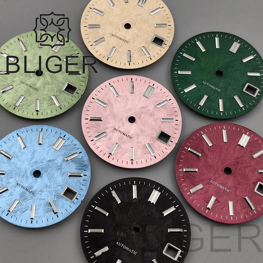 

BLIGER 29 мм индивидуальный логотип с текстурой, циферблат часов Sakura, розовый ледяной синий циферблат для часов NH34 NH35, модифицированные детали механизма