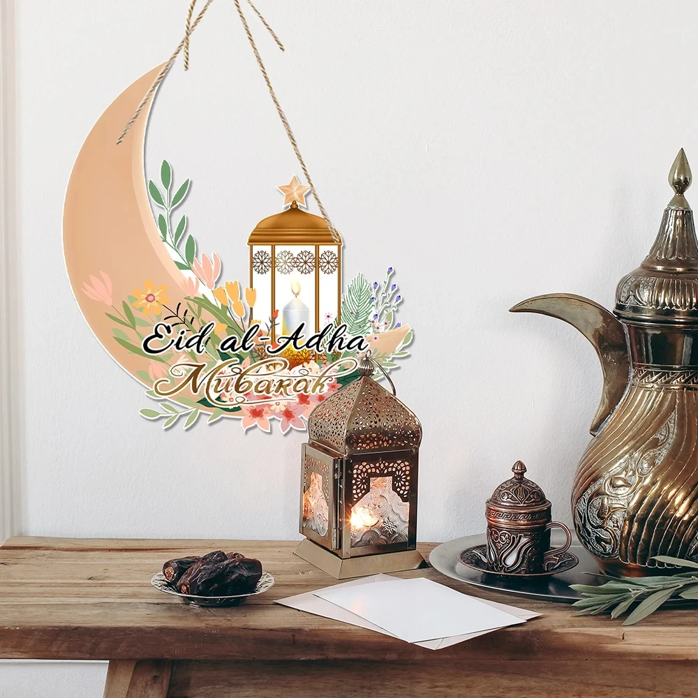 Eid Al-fitr Ramadan Kareem Door Pendant Paper Moon Lantern Hanging Ornament Eid Mubarak Decorations for Home Wall Hanging Sign