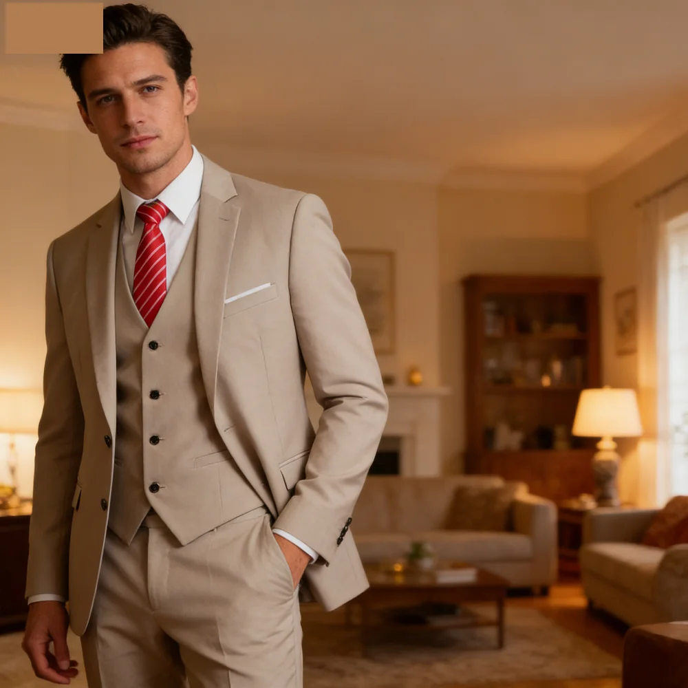 

Мужской элегантный костюм-тройка с отложным воротником цвета слоновой кости, повседневный и официальный, для ужина, танцев, вечеринок, приталенный, для шаферов, свадебный наряд