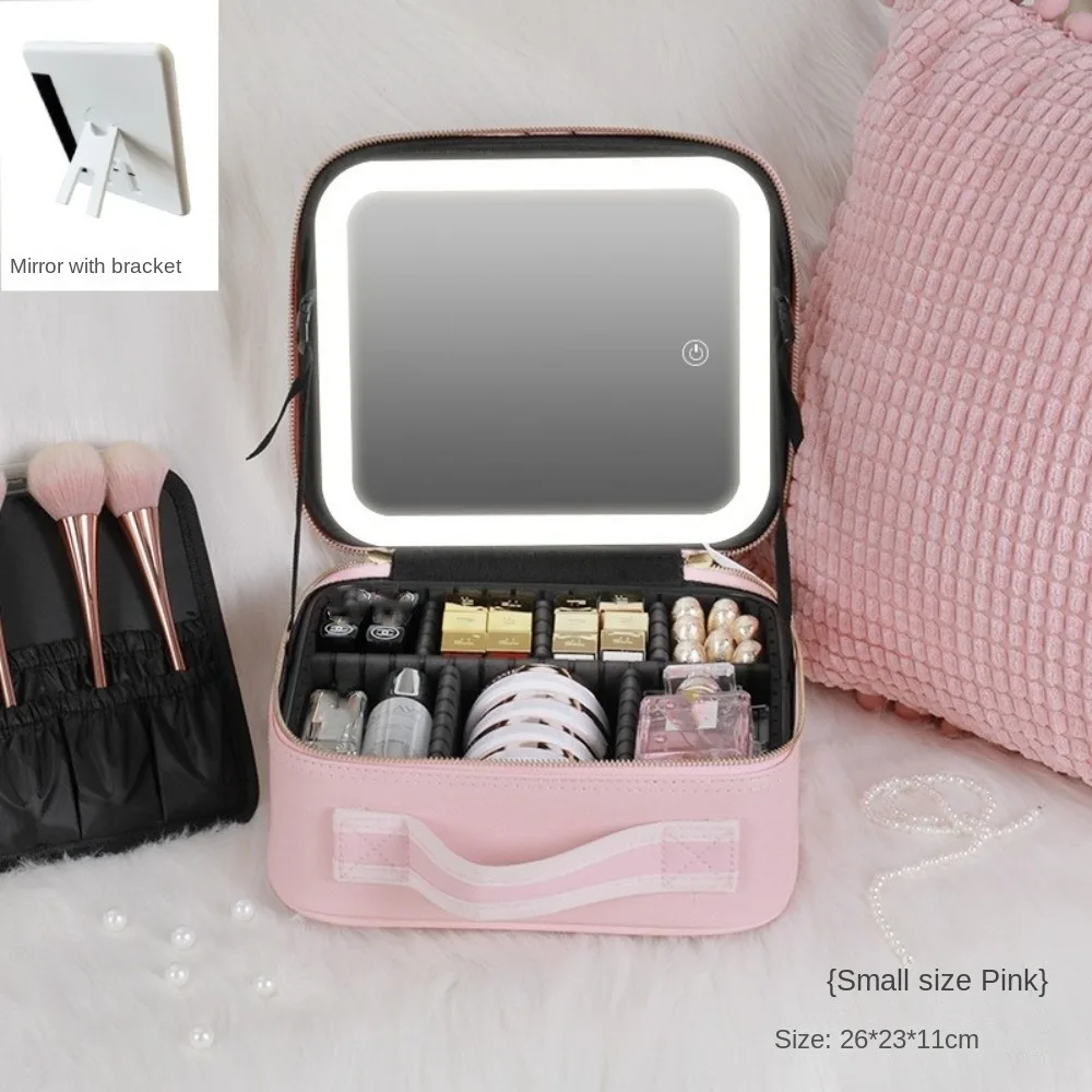 

Большая косметичка с LED-подсветкой и зеркалом, органайзер для косметики, 3 цвета, регулируемая, водонепроницаемая, для визажистов, дорожная