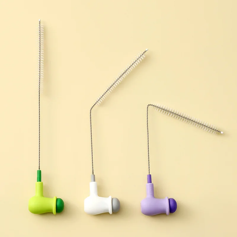 New Pea Straw Brush Household Cup Lid Straw Nipple Cleaning Brush Multifunctional Stainless Steel Fluted Crevice Brush