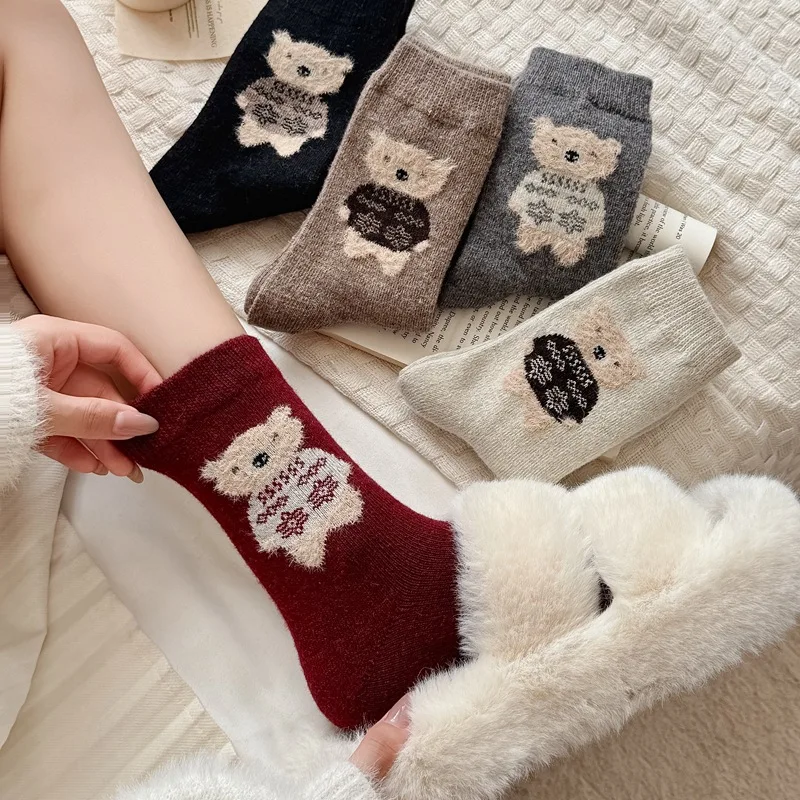 لطيف الكرتون الدب النساء الجوارب الخريف والشتاء رشاقته الدافئة جوارب من الصوف. النساء اليابانية كلية نمط فتاة جوارب أنبوبية متوسطة هدية #3