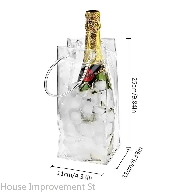 10 Pack Ice Wine Bag with Handel Collapsible Clear PVC Pouch Wine Cooler Bag Wine Chiller Sleeves for Champagne Beer Beverages