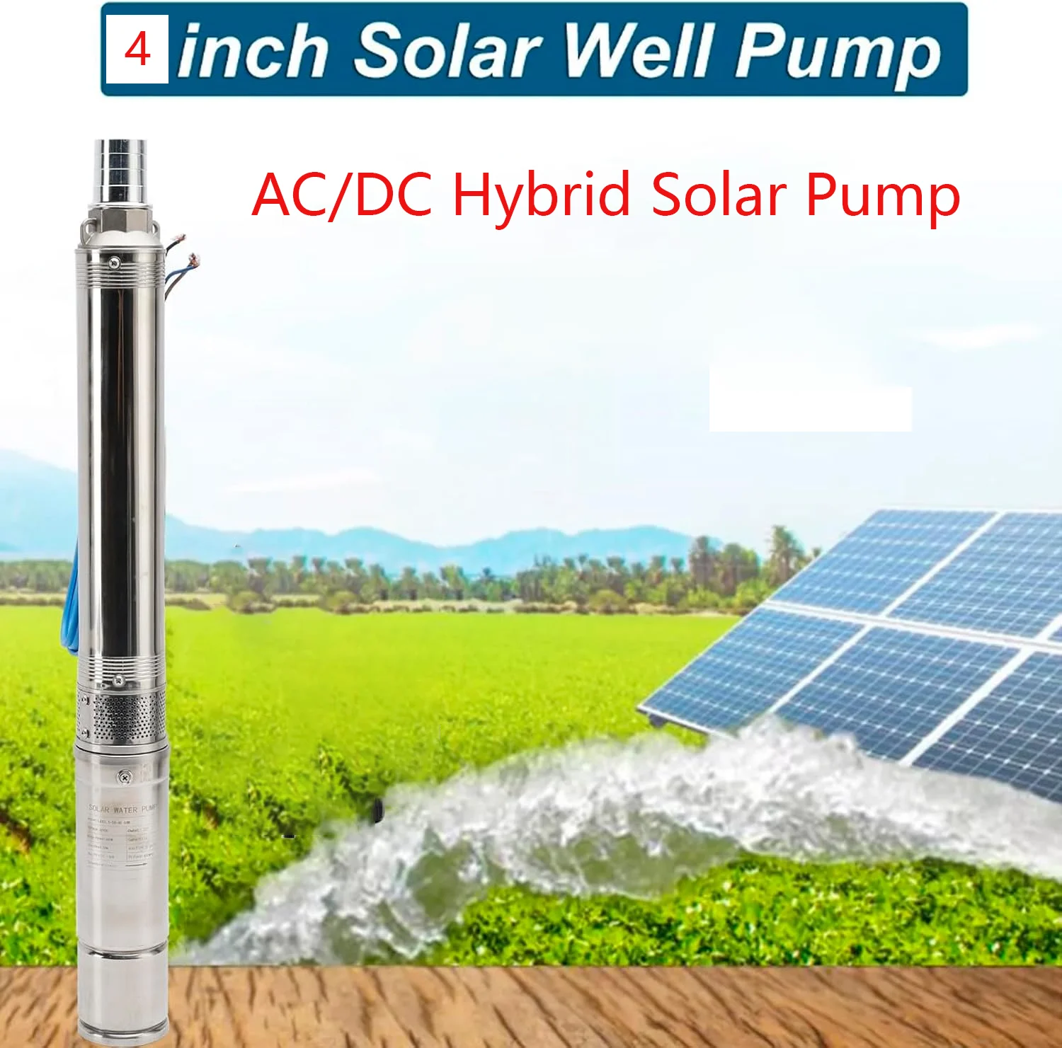 4Inch Body 2000W3Hp Solar Drilling Deep Well Pump DC80-400V AC220V Solar Hybrid Pump Max Flow 9m³/Hour Max Head 120M 180Psi